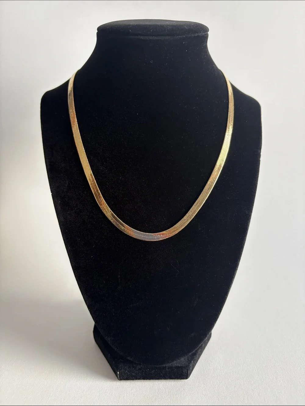 Gold Herringbone Necklace Sleek Flat Chain Women Jewelry - Picture 1 of 5